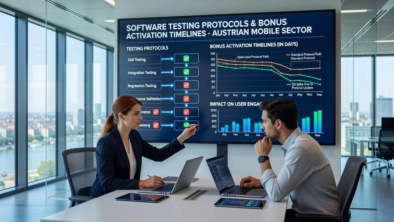 Mobile device displaying bonus activation flow during QA testing session in Austrian development lab